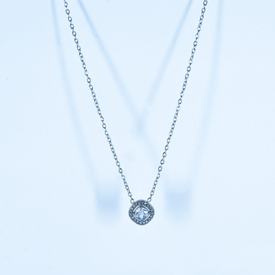 Square Accent Zirconia Pendant Necklace & Earrings Set