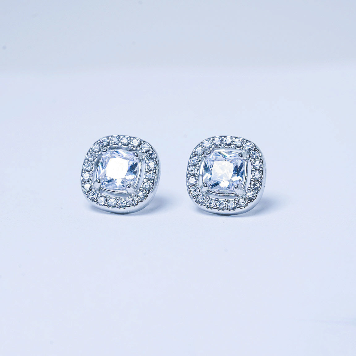 Square Accent Zirconia Pendant Necklace & Earrings Set