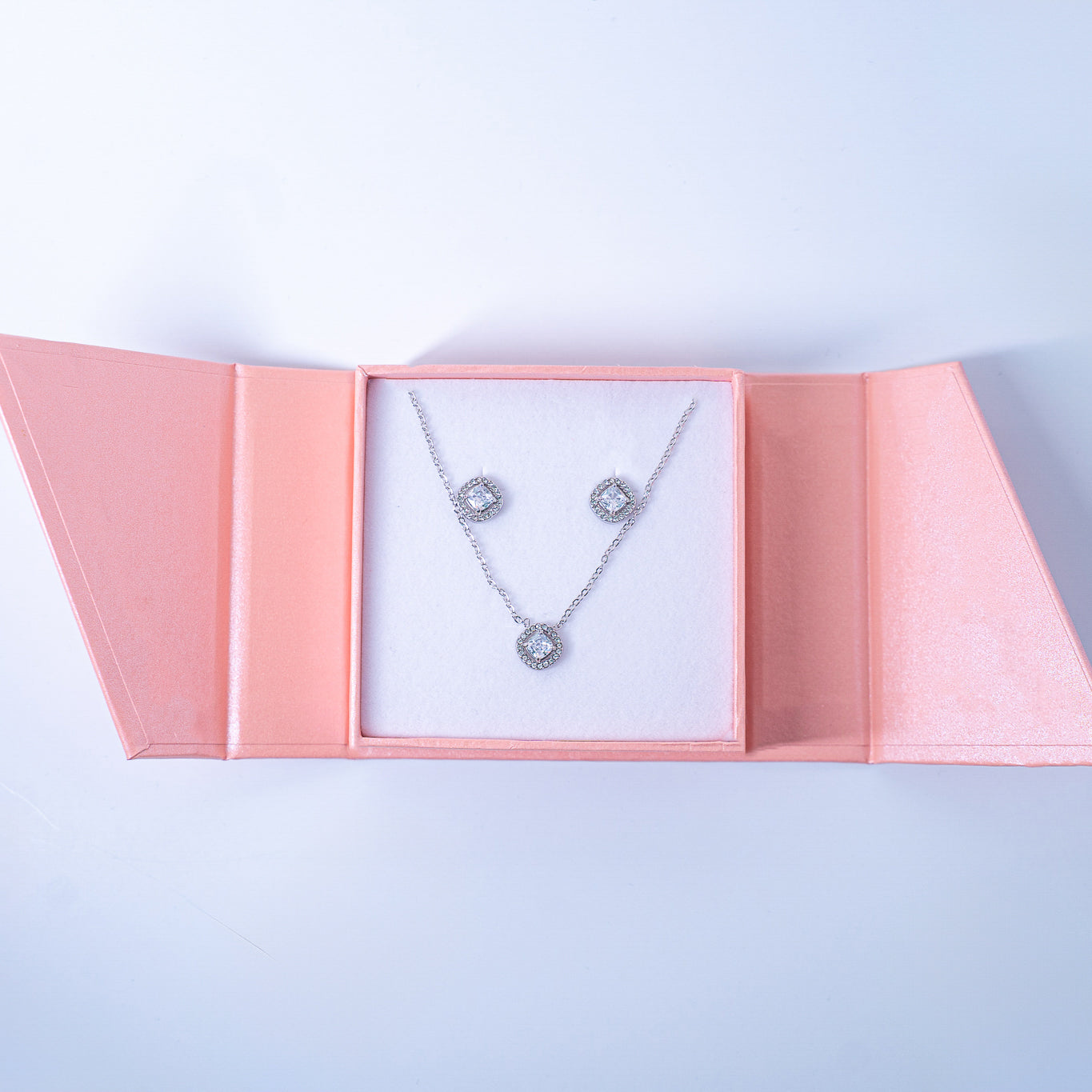 Square Accent Zirconia Pendant Necklace & Earrings Set