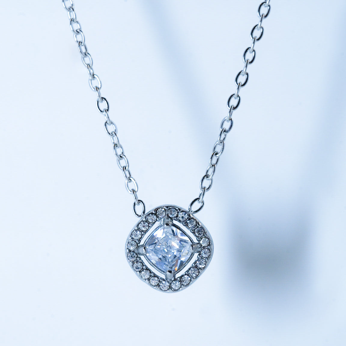 Square Accent Zirconia Pendant Necklace & Earrings Set