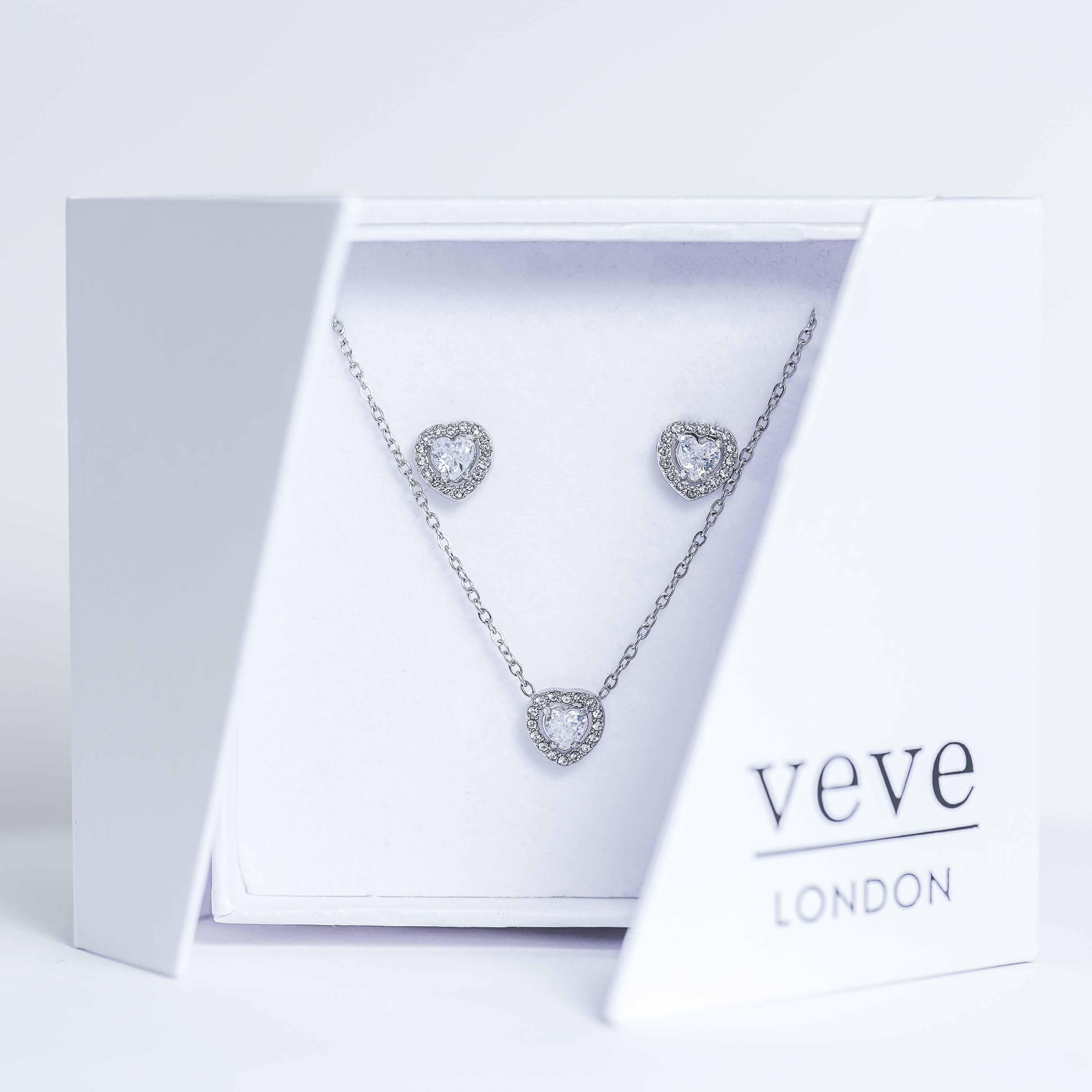 Heart Accent Zirconia Pendant Necklace & Earrings Set