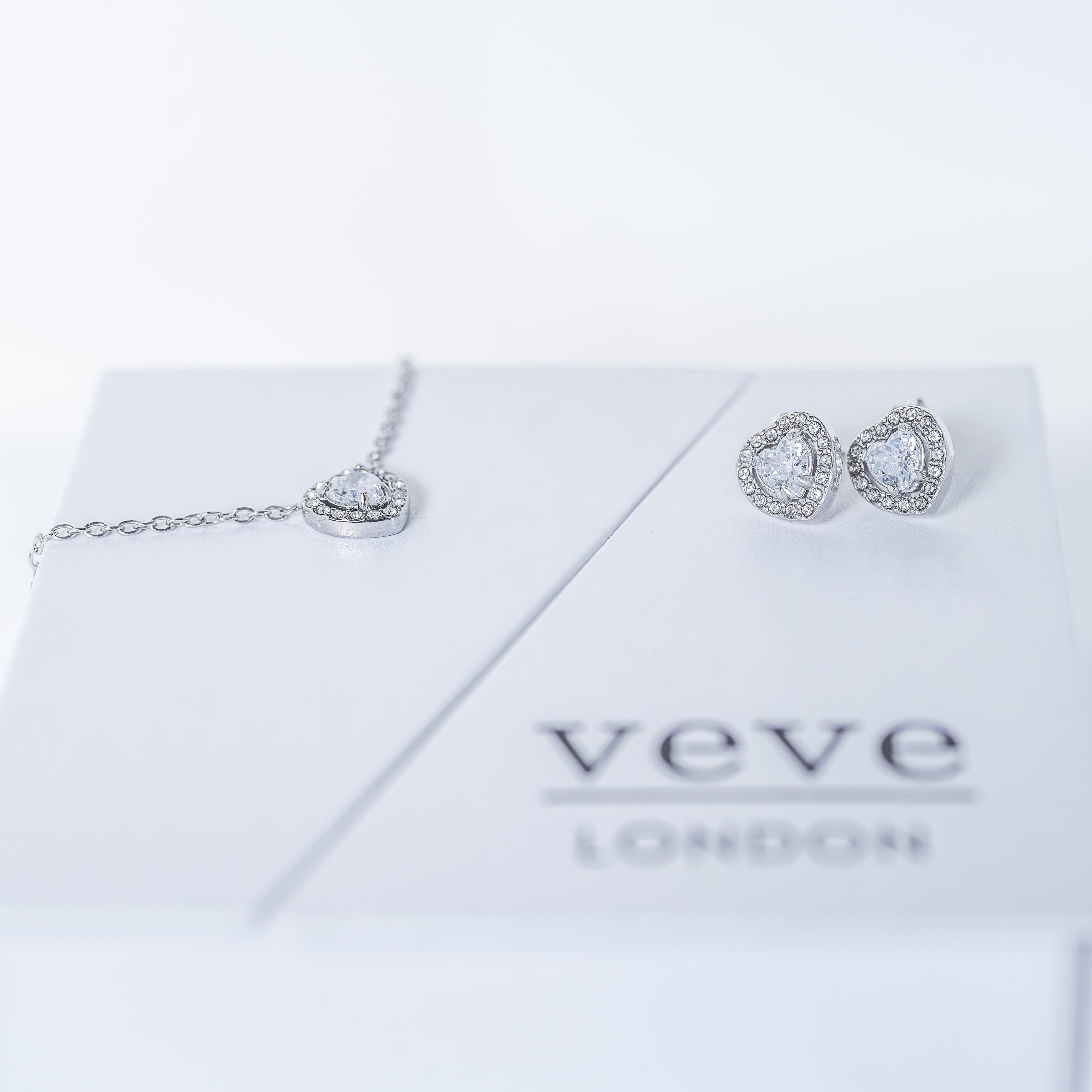 Heart Accent Zirconia Pendant Necklace & Earrings Set