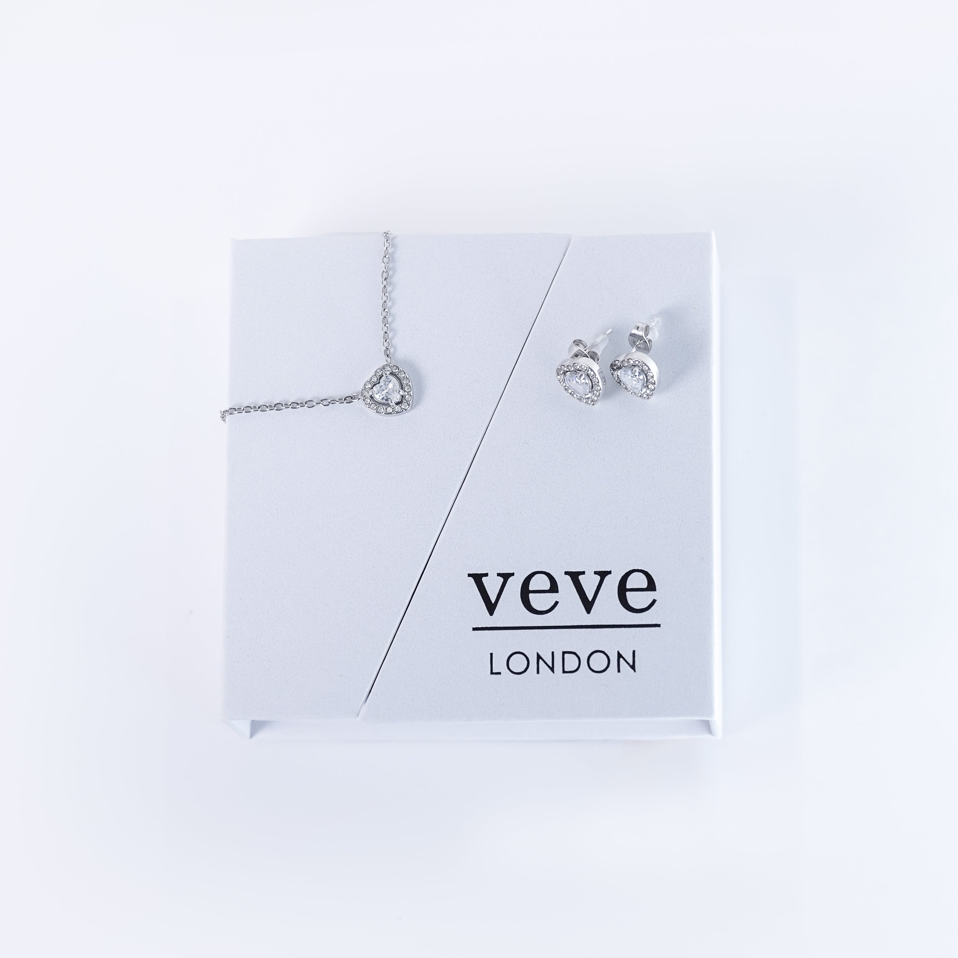 Heart Accent Zirconia Pendant Necklace & Earrings Set