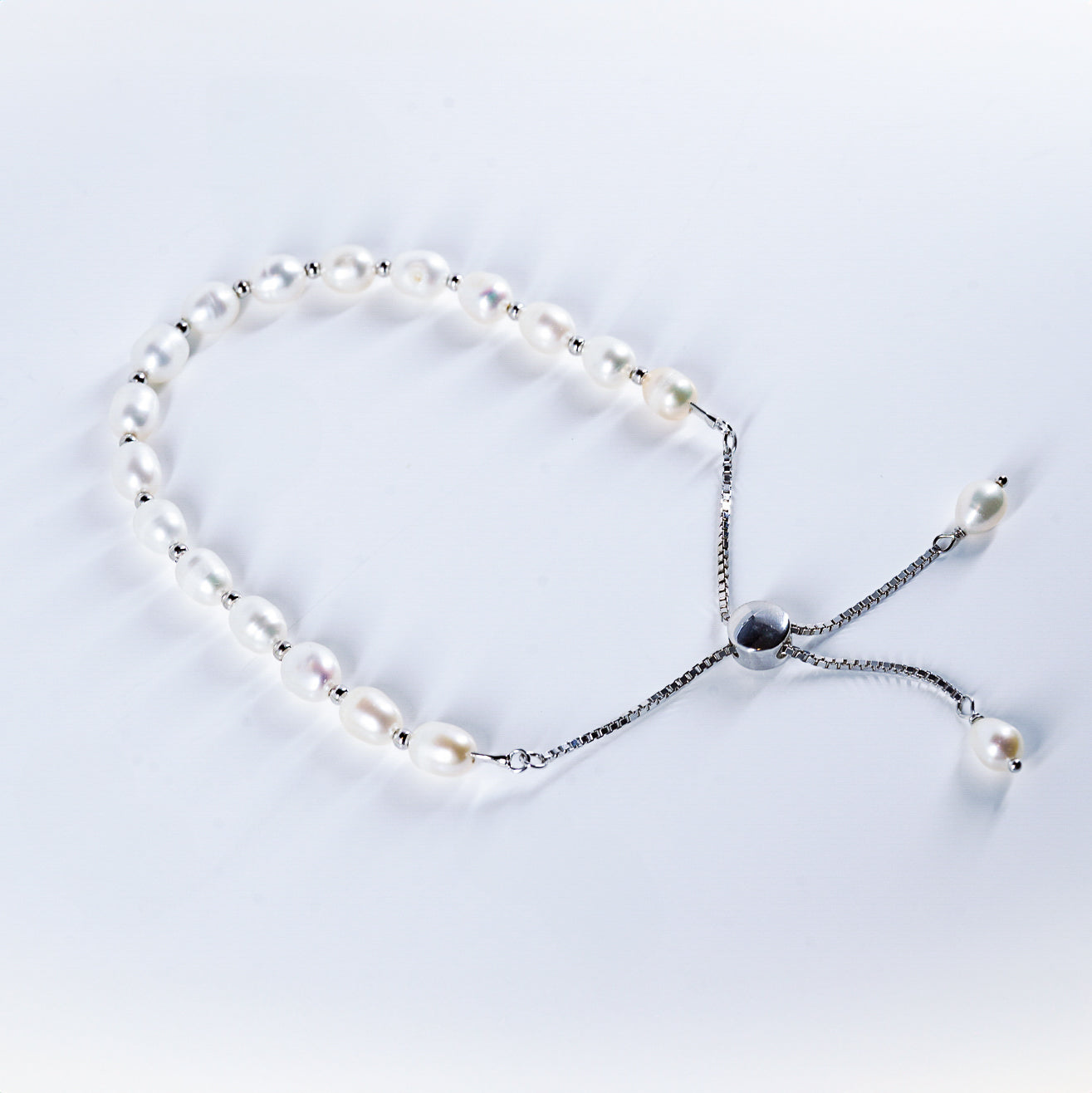 Stunning Sterling Silver Pearl Bracelet | Adjustable Sliding Clasp | S925 Jewelry