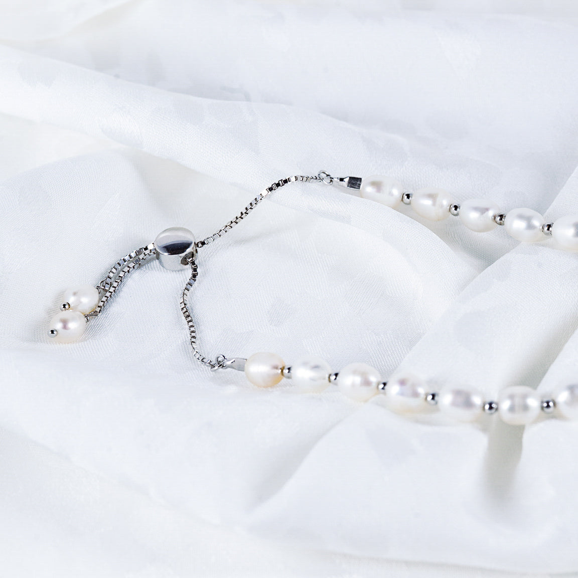 Stunning Sterling Silver Pearl Bracelet | Adjustable Sliding Clasp | S925 Jewelry
