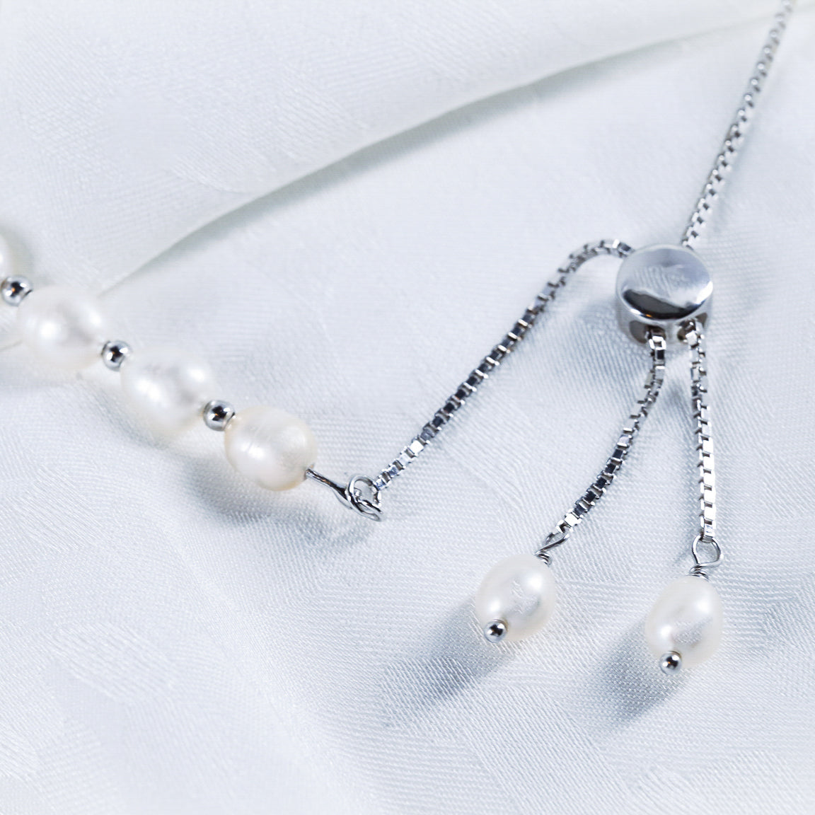 Stunning Sterling Silver Pearl Bracelet | Adjustable Sliding Clasp | S925 Jewelry