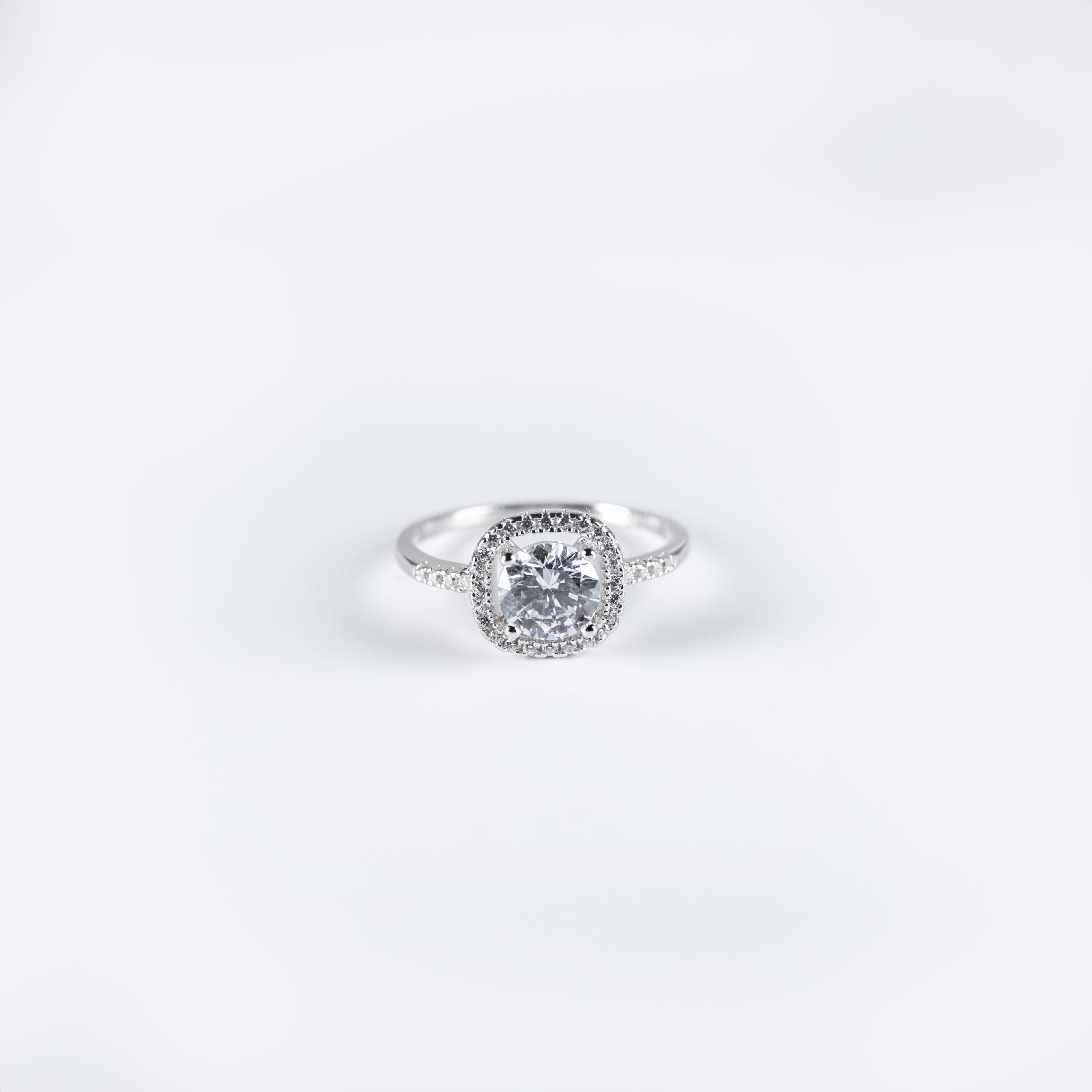 Beautiful Square Halo Engagement Ring in Sterling Silver