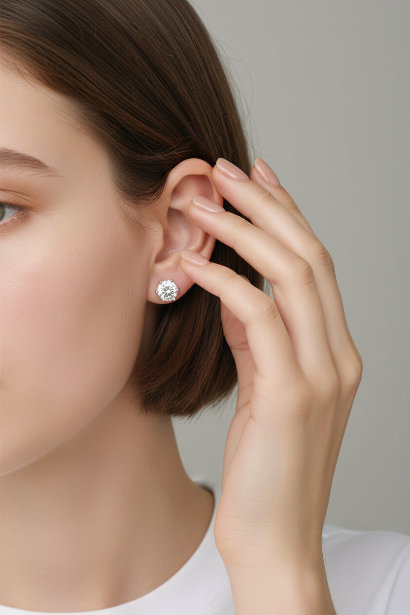 6-Round Claw Moissanite Stud Earrings