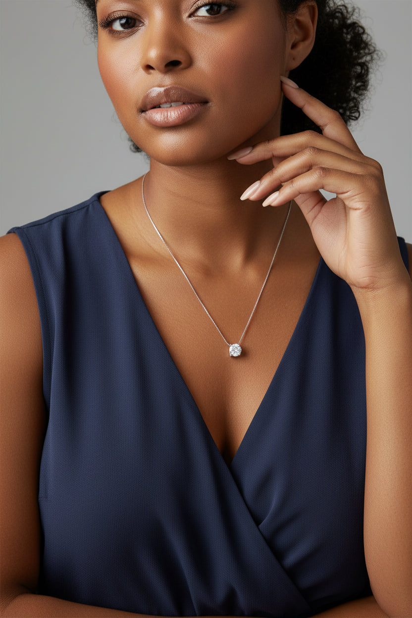 Classic Beautiful Pendant Necklace in Sterling Silver and Cubic Zirconia