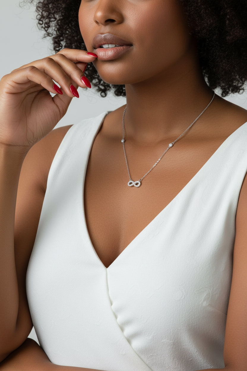 Sparkling Infinity Pendant Necklace in Sterling Silver and Cubic Zirconia
