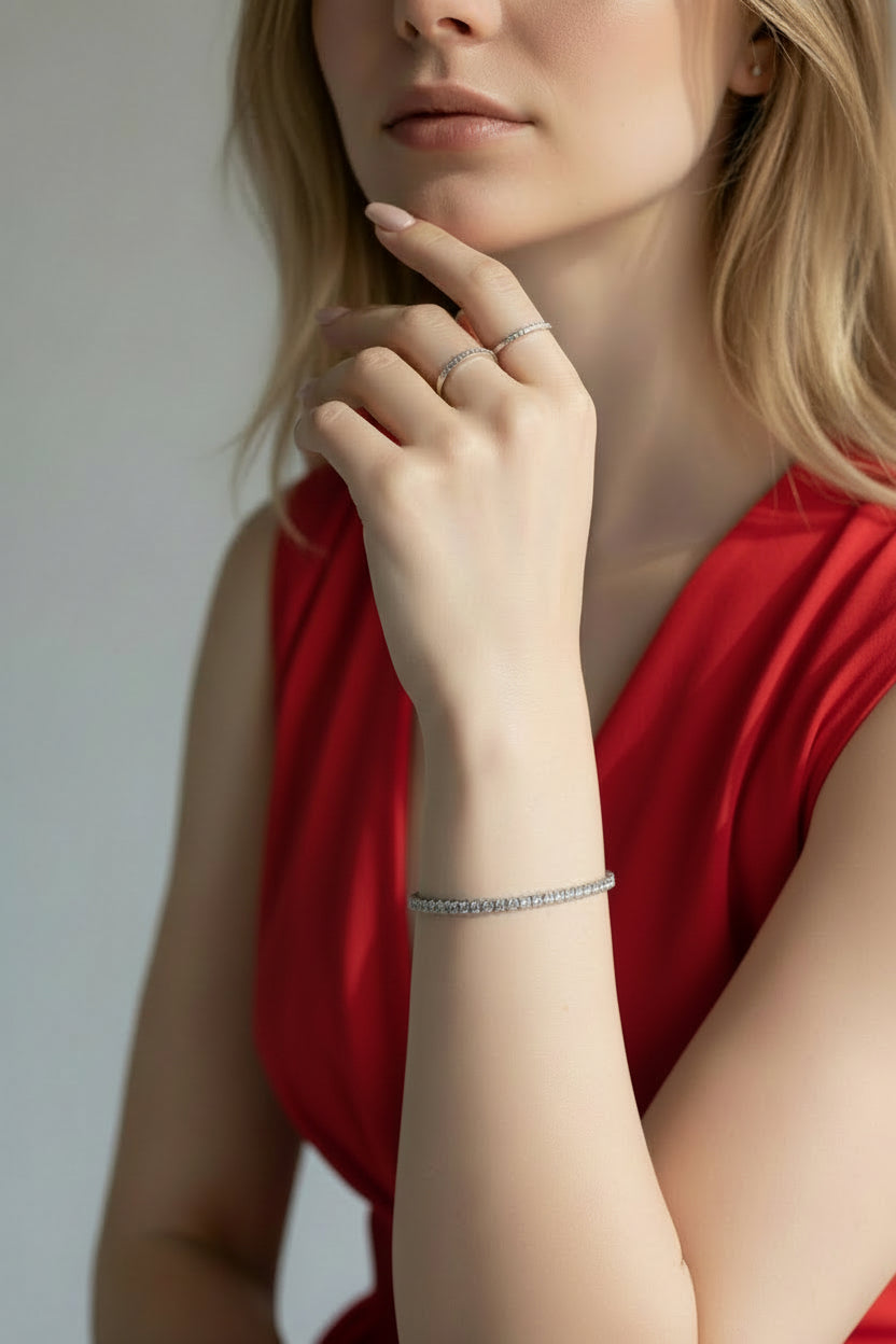 Sparkling Sterling Silver Tennis Bracelet with Adjustable Extension