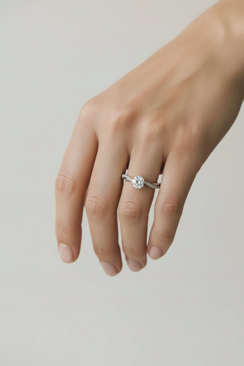 Sparkling Solitaire Engagement Ring in Sterling Silver