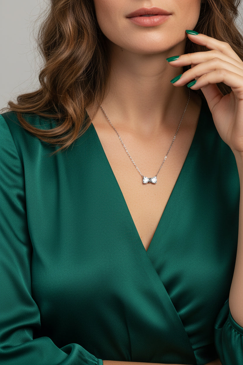 Two Syncing Hearts Beautiful Zirconia Pendant Necklace