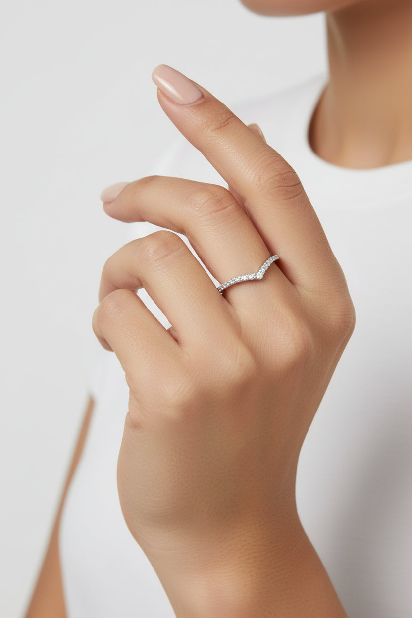 Sparkling Wishbone Ring in Sterling Silver