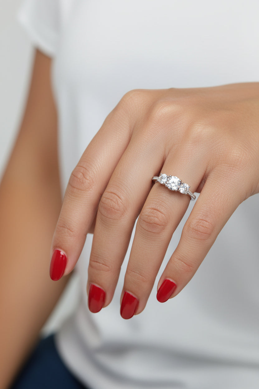 Sparkling Mixed Cut Engagement Ring in Sterling Silver