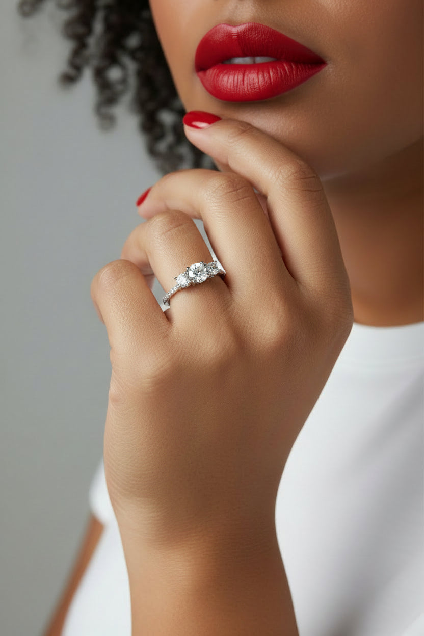 Sparkling Mixed Cut Engagement Ring in Sterling Silver