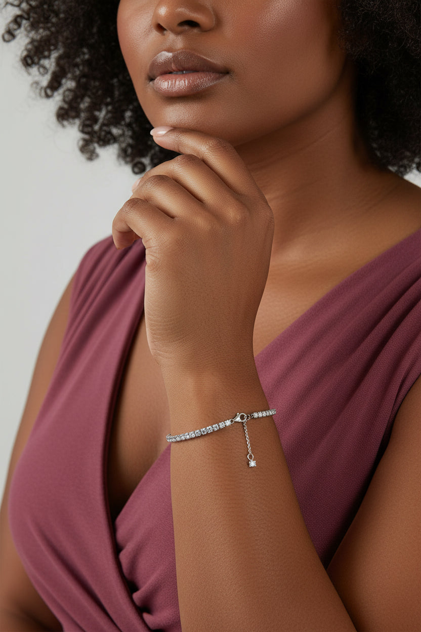 Sterling Silver Tennis Bracelet with Adjustable Extension